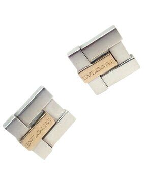 Authentic! Bulgari Bvlgari 18k Yellow Gold + Sterling Silver Square Cufflinks